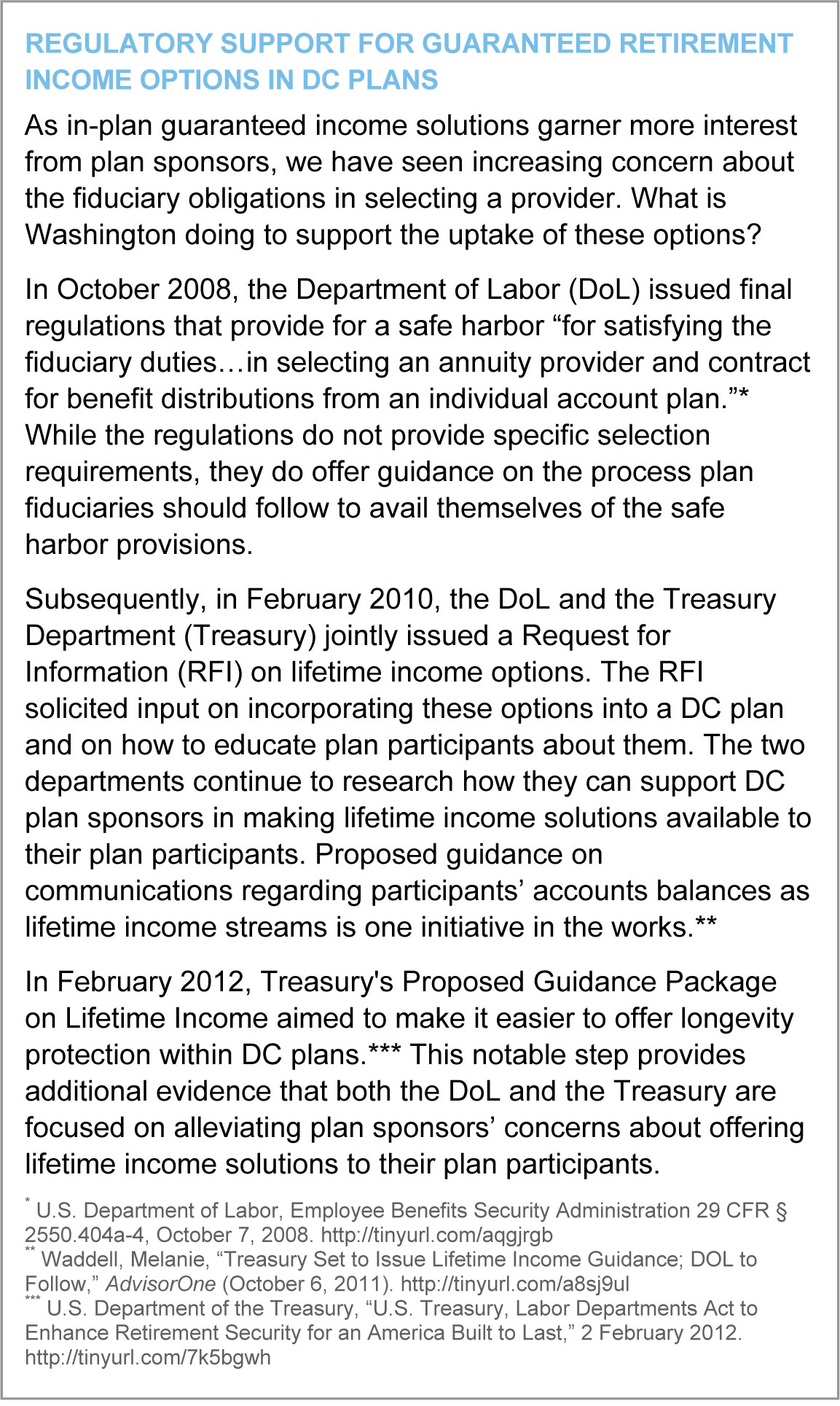 Regulatory support for guaranteed retirement income options in defined contribution plans